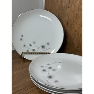 4 Vintage Creative Fine China Japan 1014 Platinum Starburst 6" dessert Plates